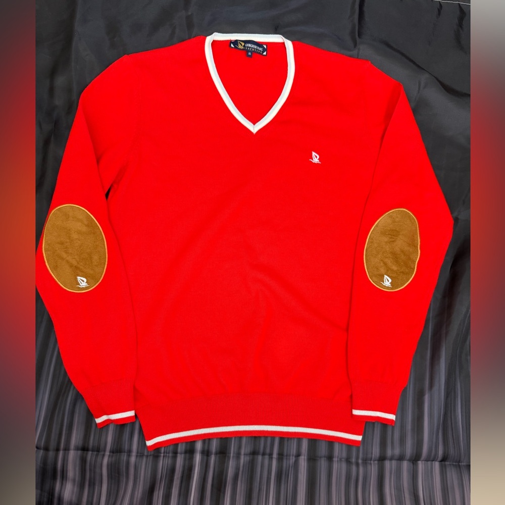 Giorgio di Mare Red Nautical V-Neck Sweater - 100% Cotton - Yachting Collection